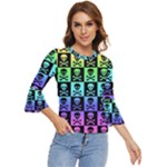 Rainbow Skull Checkerboard Bell Sleeve Top