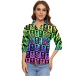 Rainbow Skull Checkerboard Women s Quarter Sleeve Pocket Shirt