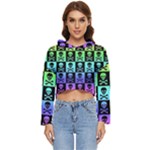 Rainbow Skull Checkerboard Women s Lightweight Cropped Hoodie