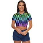 Rainbow Skull Checkerboard Side Button Cropped Tee