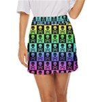 Rainbow Skull Checkerboard Mini Front Wrap Skirt