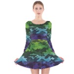 Rainbow Camouflage Long Sleeve Velvet Skater Dress