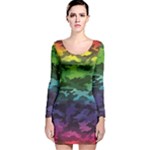 Rainbow Camouflage Long Sleeve Velvet Bodycon Dress