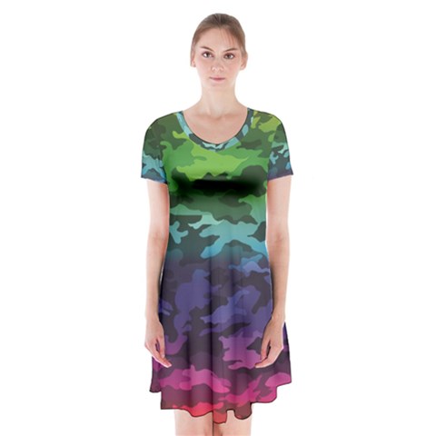 Rainbow Camouflage Short Sleeve V