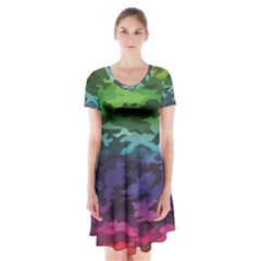 Rainbow Camouflage Short Sleeve V