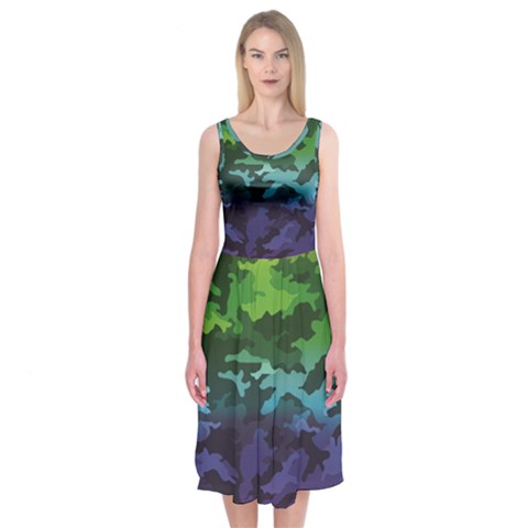 Rainbow Camouflage Midi Sleeveless Dress from ArtsNow.com