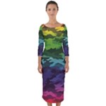 Rainbow Camouflage Quarter Sleeve Midi Bodycon Dress