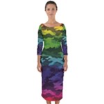 Rainbow Camouflage Quarter Sleeve Midi Bodycon Dress