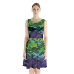 Rainbow Camouflage Sleeveless Waist Tie Chiffon Dress