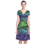 Rainbow Camouflage Short Sleeve Front Wrap Dress