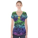 Rainbow Camouflage Short Sleeve Front Detail Top