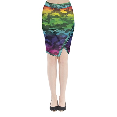 Rainbow Camouflage Midi Wrap Pencil Skirt from ArtsNow.com