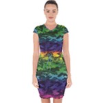 Rainbow Camouflage Capsleeve Drawstring Dress 