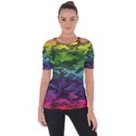 Rainbow Camouflage Shoulder Cut Out Short Sleeve Top