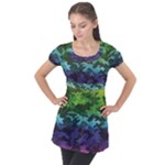 Rainbow Camouflage Puff Sleeve Tunic Top