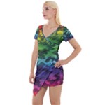 Rainbow Camouflage Short Sleeve Asymmetric Mini Dress