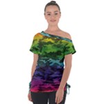 Rainbow Camouflage Off Shoulder Tie-Up Tee