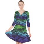 Rainbow Camouflage Quarter Sleeve Front Wrap Dress