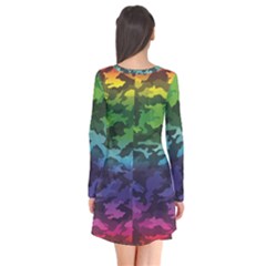 Long Sleeve V-neck Flare Dress 