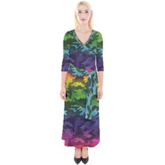 Quarter Sleeve Wrap Maxi Dress 