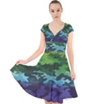 Rainbow Camouflage Cap Sleeve Front Wrap Midi Dress