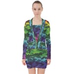 Rainbow Camouflage V-neck Bodycon Long Sleeve Dress