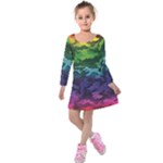 Rainbow Camouflage Kids  Long Sleeve Velvet Dress