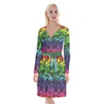 Rainbow Camouflage Long Sleeve Velvet Front Wrap Dress