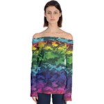 Rainbow Camouflage Off Shoulder Long Sleeve Top