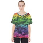 Rainbow Camouflage V-Neck Dolman Drape Top