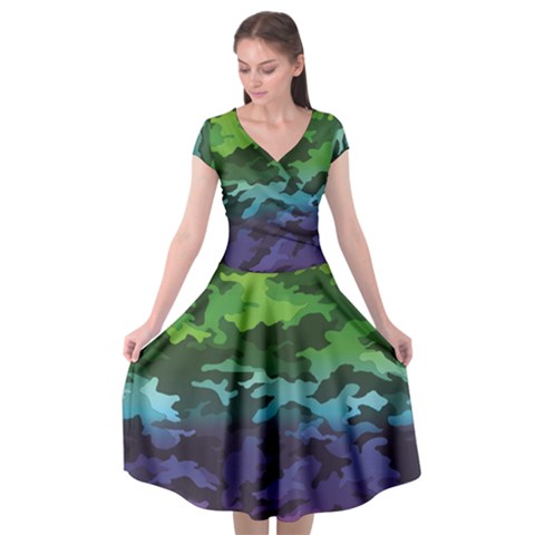 Rainbow Camouflage Cap Sleeve Wrap Front Dress from ArtsNow.com