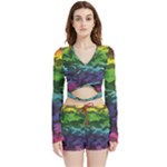 Rainbow Camouflage Velvet Wrap Crop Top and Shorts Set