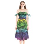 Rainbow Camouflage Shoulder Tie Bardot Midi Dress