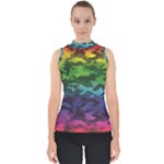 Rainbow Camouflage Mock Neck Shell Top