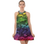 Rainbow Camouflage Halter Tie Back Chiffon Dress