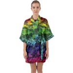 Rainbow Camouflage Half Sleeve Satin Kimono 