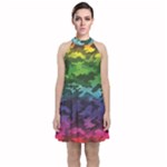 Rainbow Camouflage Velvet Halter Neckline Dress 