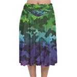 Rainbow Camouflage Velvet Flared Midi Skirt