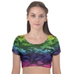 Rainbow Camouflage Velvet Short Sleeve Crop Top 