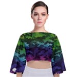 Rainbow Camouflage Tie Back Butterfly Sleeve Chiffon Top