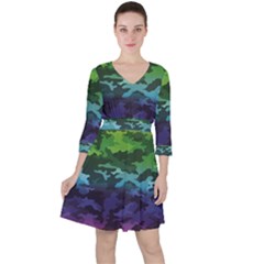 Quarter Sleeve Ruffle Waist Dress 