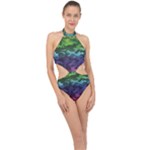 Rainbow Camouflage Halter Side Cut Swimsuit