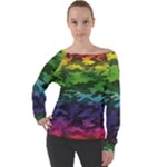 Rainbow Camouflage Off Shoulder Long Sleeve Velour Top