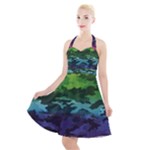 Rainbow Camouflage Halter Party Swing Dress 