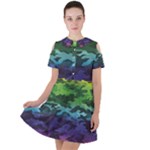 Rainbow Camouflage Short Sleeve Shoulder Cut Out Dress 