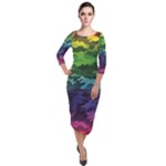 Rainbow Camouflage Quarter Sleeve Midi Velour Bodycon Dress