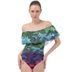 Rainbow Camouflage Off Shoulder Velour Bodysuit 