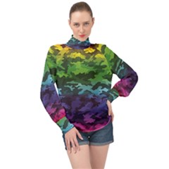 High Neck Long Sleeve Chiffon Top 