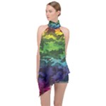 Rainbow Camouflage Halter Asymmetric Satin Top