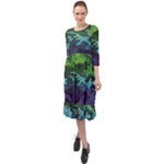 Rainbow Camouflage Ruffle End Midi Chiffon Dress